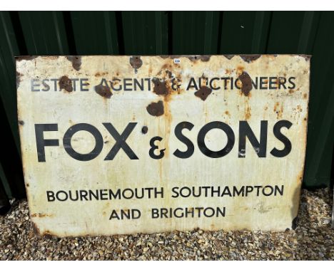 A Fox &amp; Sons Estate Agents &amp; Auctioneers of Bournemouth, Southampton and Brighton enamel advertising sign, 60 x 40". 