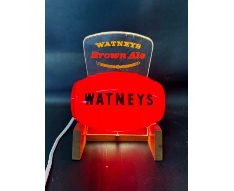 A Watney's Brown Ale bar top advertising light in the form of a beer barrel. 