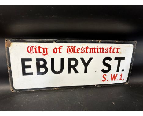 A City of Westminster enamel road sign for Ebury St. S.W.1, 30 x 12". 