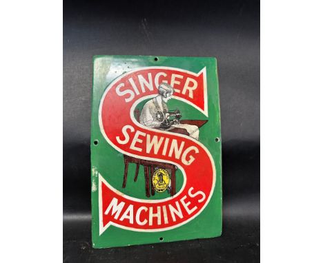 A Singer Sewing Machines small enamel advertising sign, extensive restoration, 7 1/2 x 11". 