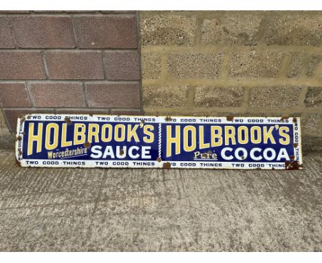 A large Holbrook's Worcestershire Sauce and Pure Cocoa 'Two Good Things' enamel advertising sign, 96 x 18". 