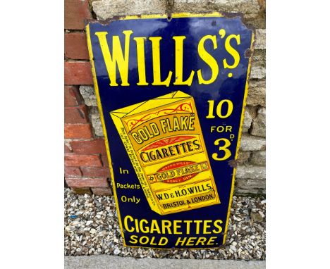A Wills's Gold Flake Cigarettes Sold Here, 10 for 3D pictorial enamel advertising sign, 18 1/4 x 36". 