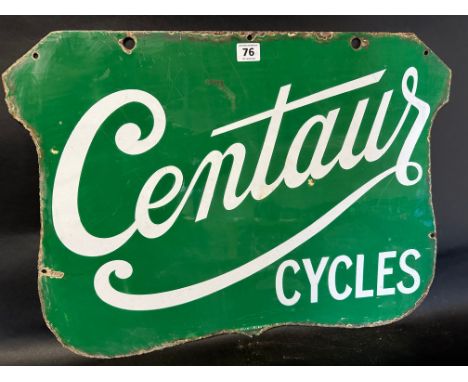 A Centaur Cycles hanging enamel advertising sign by Wildman &amp; Meguyer, 24 x 17 3/4". 