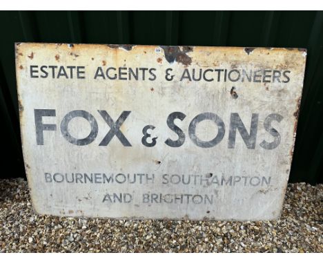 A Fox &amp; Sons Estate Agents &amp; Auctioneers of Bournemouth, Southampton and Brighton enamel advertising sign, 60 x 40". 
