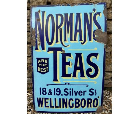 A Norman's Teas of Wellingboro' enamel advertising sign by Patent Enamel, 24 x 36 1/4". 