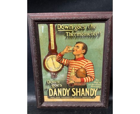 A "Dandy Shandy" non-alcoholic beverage advertisement depicting a footballer drinking the herbal remedy "Down goes the thermo