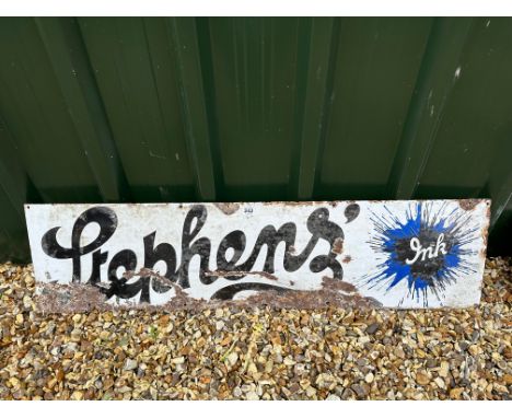 A Stephens' Ink horizontal 'splash' enamel advertising sign, 48 x 12", by repute from Basingstoke train station. 