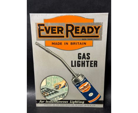 An Ever Ready Gas Lighter 'for instantaneous lighting' tin advertising sign, with hook for hanging and stand for shop counter