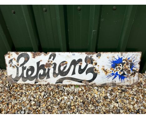 A Stephens' Ink horizontal 'splash' enamel advertising sign, 48 1/2 x 12", by repute from Basingstoke train station. 