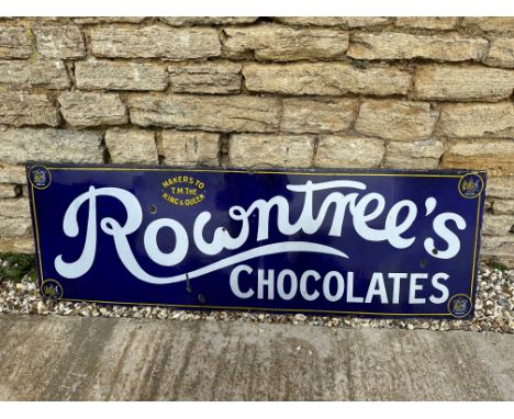 A Rowntree's Chocolates enamel advertising sign with Royal Warrants for "The King and Queen", 60 1/4 x 20". 