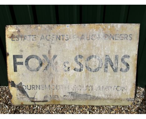 A Fox &amp; Sons Estate Agents &amp; Auctioneers of Bournemouth, Southampton and Brighton enamel advertising sign, 60 x 40". 