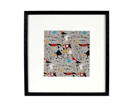 Joan Miró(Spanish, 1893-1983)"Women and Birds": for Fuller Fabrics (1955),screen print on cotton,23 x 23cms, in frame.