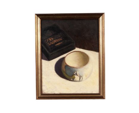 John Boyd(20th Century British)"Clarice Cliff and Black Russian",signed and titled verso,oil on canvas,44.5 x 34cms, in frame