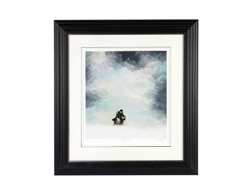 After Mackenzie Thorpe(b.1956)"Morning Snow",signed and titled,limited edition giclee print, 98/295,60 x 54cms, in frame.Note