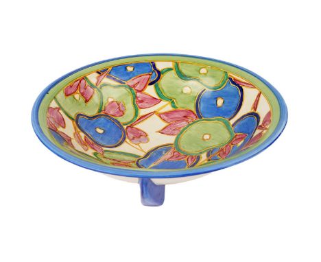 A Clarice Cliff ‘Blue Chintz’ pattern bowl, circa early 1930’s, decorated with stylised water lily leaves and buds in blues, 
