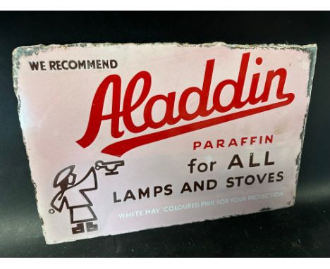 An Aladdin Paraffin stockist's double sided enamel advertising sign lacking hanging flange, 17 3/4 x 12".