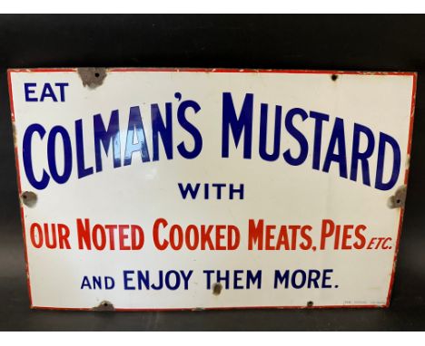 A rare Eat Colman's Mustard with our Noted Cooked Meats, Pies etc. butcher's enamel advertising sign, 22 x 14".