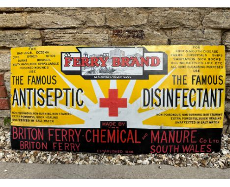 A "Ferry" Brand Antiseptic Disinfectant enamel advertising sign for Briton Ferry Chemical and Manure Co. Ltd. of South Wales,