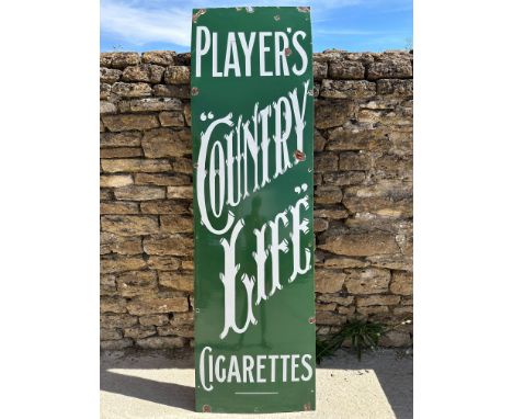 A Player's Cigarettes "Country Life" enamel advertising sign, great gloss and super, unusual bamboo script, 23 x 78".