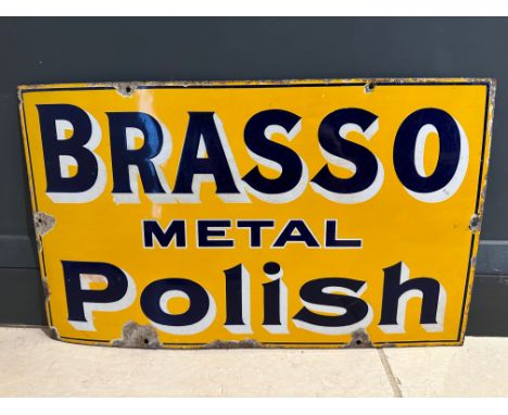 A Brasso Metal Polish enamel advertising sign in rare and unusual colourway, 20 x 12".