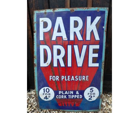 A Park Drive (cigarettes) enamel advertising sign, see images for condition, 24 x 36".