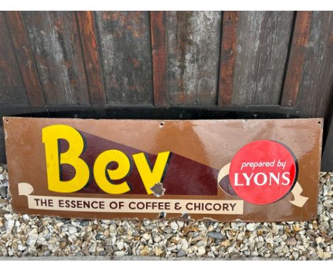 A Lyon's Bev Coffee and Chicory Essence enamel advertising sign, 36 x 12".