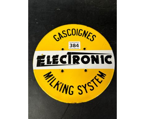 A Gascoignes Electronic Milking System enamel advertising sign, 8" diameter.