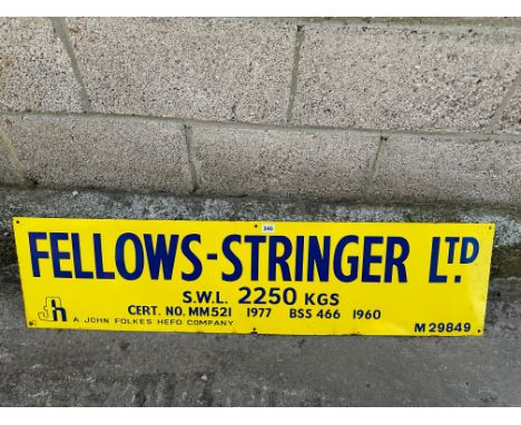 A Fellows-Stringer Ltd. enamel advertising sign (crane company), 48 x 12".