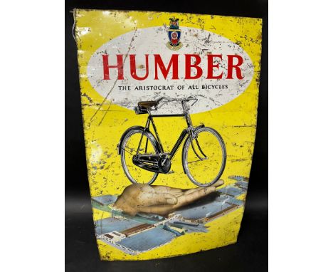 A c.1950s Humber 'The Aristocrat of all Bicycles' pictorial tin advertising sign depicting a Humber bicycle with Dunlop tyres