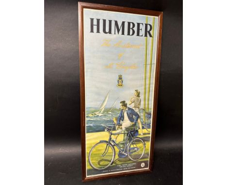 A Humber 'The Aristocrat of all Bicycles' advertising poster by Hudson &amp; Son Ltd. depicting a couple watching sailing boa