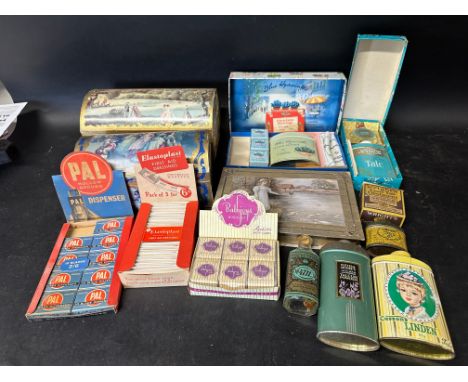 A quantity of bathroom packaging inc. a counter top dispenser for PAL razor blades, Elastoplast dressings and Reckitt's Bath 