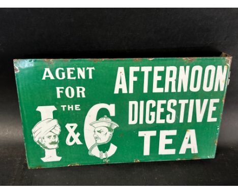 An I &amp; C Afternoon Digestive Tea double sided enamel agent's advertising sign depicting two heads representing Indian and