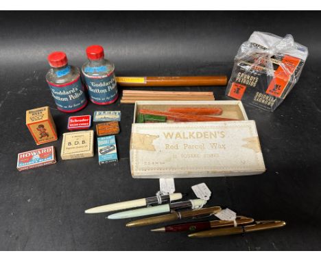 A selection of early stationery and other advertising pieces inc. five Singer Sewing Machine Co. branded pens, an office rule