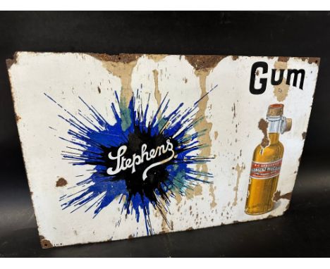 A Stephens' Gum Ink 'Splash' enamel advertising sign with image of bottle, 23 1/2 x 15 1/2", some restoration, see images.