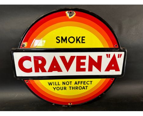 A Craven "A" 'will not affect your throat' circular enamel advertising sign, 24 1/4 x 22".