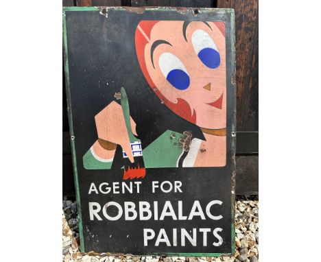 A Robbialac Paints double sided hanging agent's enamel advertising sign, 24 x 16".