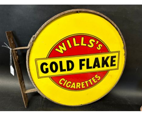 A Wills's Gold Flake Cigarettes circular double sided enamel advertising sign set within original metal frame, very good cond