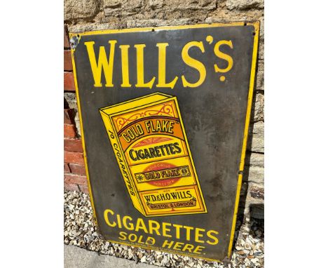 A Wills's Cigarettes Sold Here enamel advertising sign issued by The Imperial Tobacco Company, with packet illustration to ce