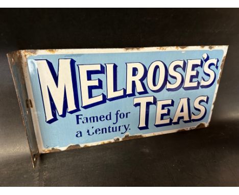 A Melrose's Teas double sided enamel advertising sign by Falkirk Iron, 16 x 8".