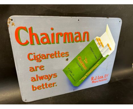 A Chairman Cigarettes by R.J. Lea Ltd. of Manchester enamel advertising sign with rounded corners, 24 x 18".