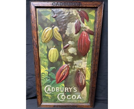 A Cadbury's Cocoa embossed tin advertising sign with wooden frame: presented by Cadbury Bros. Cocoa Planters, Maracas Valley 