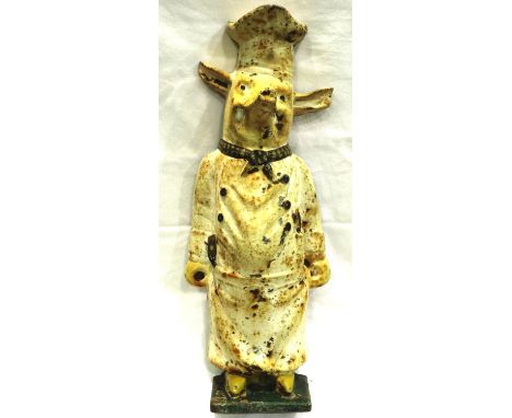 Large iron chef pig doorstop, H: 65 cm. P&amp;P Group 3 (£25+VAT for the first lot and £5+VAT for subsequent lots) 