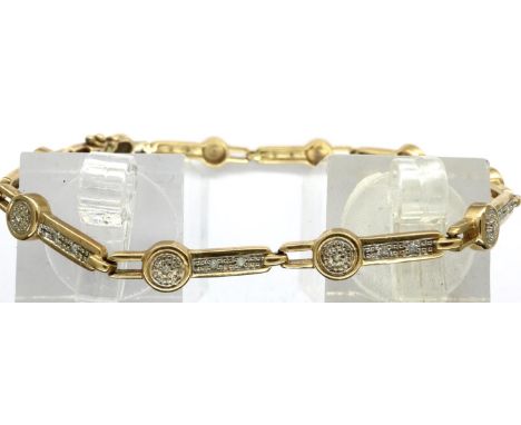 9ct gold diamond set link bracelet, L: 16 cm, 7.1g, clasp soldered. P&amp;P Group 1 (£14+VAT for the first lot and £1+VAT for