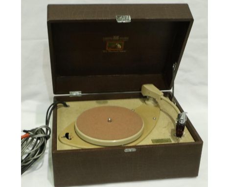 Vintage portable His Mastors Voice record player. Not available for in-house P&amp;P 