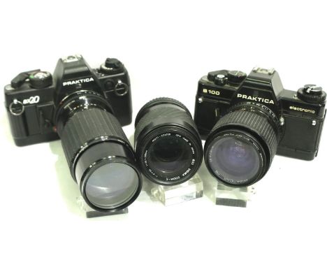 Praktica BX20 with Sigma zoom-K2 lens, Praktica B100 and a further Sigma zoom-K lens. P&amp;P Group 2 (£18+VAT for the first 