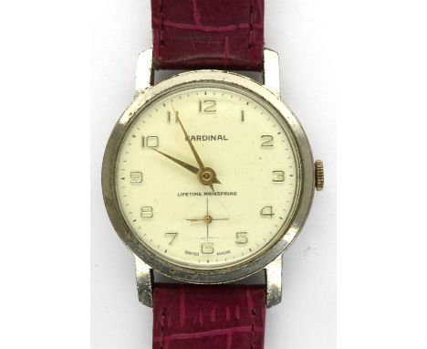 CARDINAL: gents steel cased manual wind wristwatch, with circular dial with subsidiary seconds dial on a purple leather strap