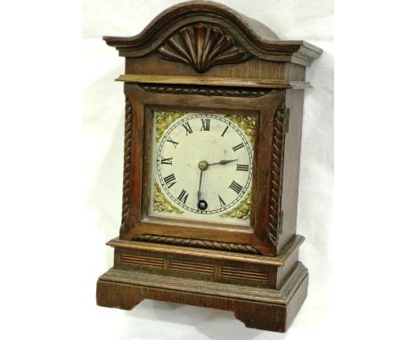 Walnut cased Lenzkirch mantle clock, working at lotting, H: 29 cm. P&amp;P Group 3 (£25+VAT for the first lot and £5+VAT for 