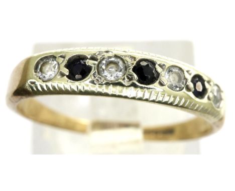 9ct gold sapphire and cubic zirconia channel set half eternity ring, size L, 1.5g. P&amp;P Group 1 (£14+VAT for the first lot