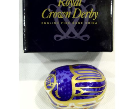 Boxed Royal Crown Derby Millennium Bug paperweight, with gold stopper, L: 50 mm, no cracks or chips. P&amp;P Group 1 (£14+VAT