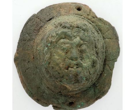 Roman iron shield boss phalera, depiction of Emperor design, D: 60 mm. P&amp;P Group 0 (£5+VAT for the first lot and £1+VAT f